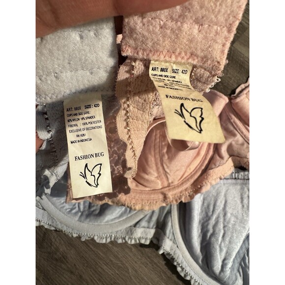 VTG UNDERWIRE EMBROIDERED LACE NETTING BLUE FASHION BUG 42D BRA Lot 2 Pink-Blue - Picture 3 of 11